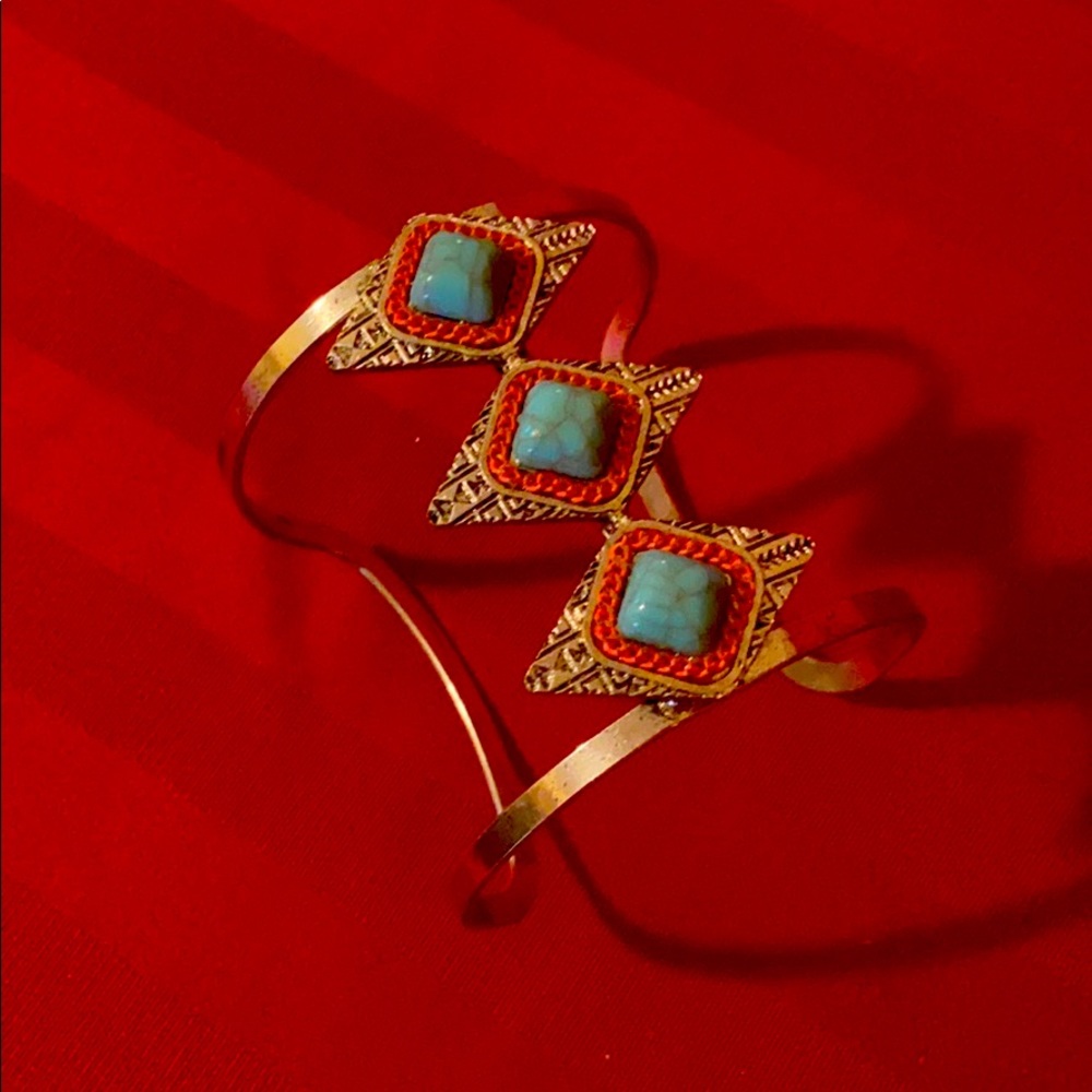 Tribal Bangle Bracelet with turquoise stones